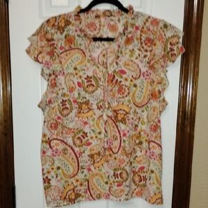 Floral Paisley Ruffle Sleeve Top